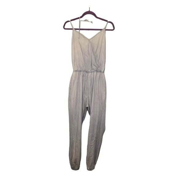 Mimi Chica Halter Chambray Jumpsuit Light Blue Knit Open Back V-Neck Tie Back - Picture 2 of 7